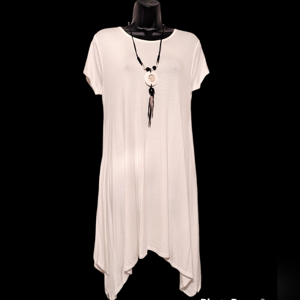 White Asymmetric Hem Dress